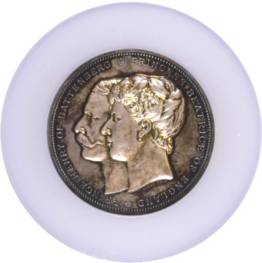 【Sold】【ヴィクトリアコレクターは是非】1885年 ヘンリー＆ベアトリス 結婚記念 銀メダル MS67 NGC ソブリンパートナーズ